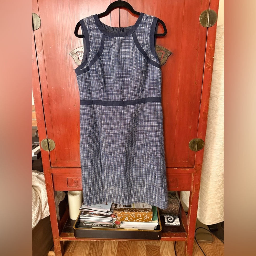 Talbots Dress Linen Blend Plaid with Satin Trim Lined Knee Length